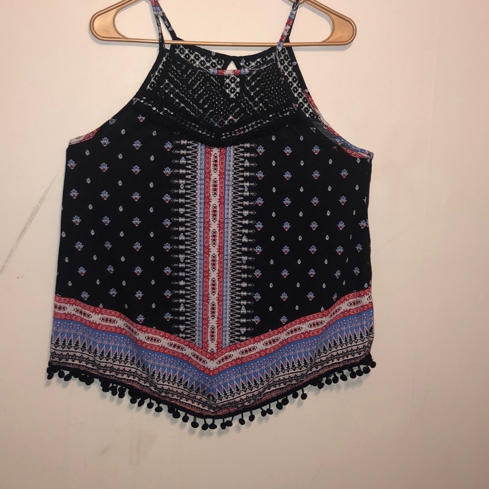 Black tank top with Aztec print